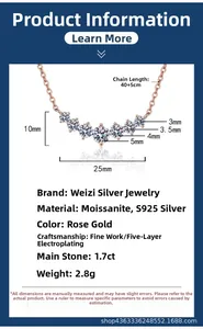Größentabelle für die Roségold S925 Silber Halskette mit 1.7ct Moissanit-Blumen
