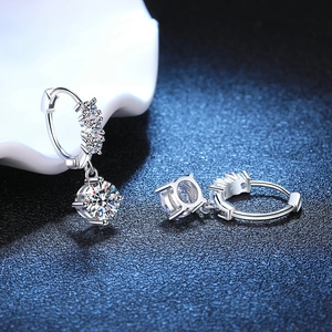 S925 sterling silver drop earrings featuring 1 carat Moissanite with four-prong setting