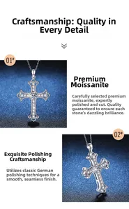 Macro shot of Moissanite cross pendant with premium S925 silver polishing detail