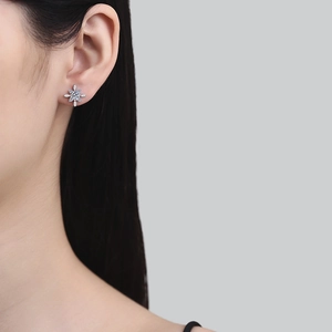 Eleganti orecchini a lobo a stella in argento S925 con moissanite indossati da una modella