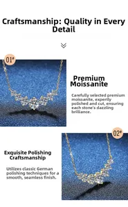 Detail view of five sparkling moissanite stones in curved setting on gold-plated silver chain
