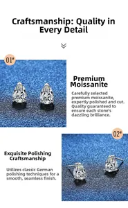 Detailed close-up of pear-cut moissanite stud earrings in polished S925 sterling silver