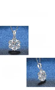 Détail macro du pendentif flocon en argent S925 poli et moissanite de couleur D