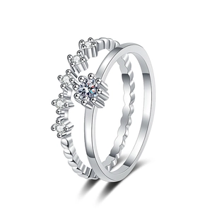 Anello doppio strato in argento sterling S925 con moissanite e trama a onde
