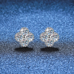 Luxury 925 Sterling Silver Moissanite Stud Earrings Elegant Four Leaf Clover Flower Earrings With Certificate Gift For Women