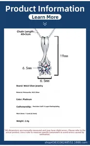 Detailed size specifications for S925 silver 1ct moissanite rotating bow necklace