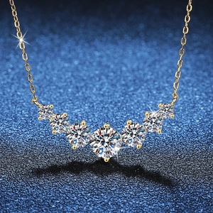 S925 sterling silver gold necklace featuring seven sparkling round moissanite stones
