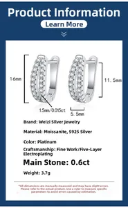 Dimensions détaillées des boucles d'oreilles en argent S925 et moissanite de 0,6ct