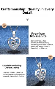 Vue détaillée du pendentif cœur en moissanite montrant la taille et l'éclat