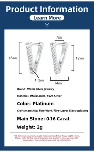 Detail view of 925 silver V-shaped earrings with size dimensions and product specifications