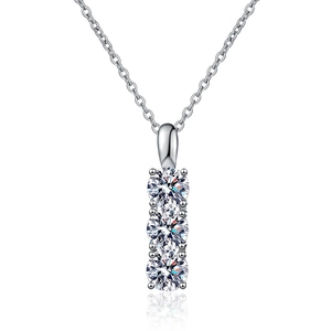 Elegant S925 sterling silver necklace featuring three-stone moissanite pendant on chain