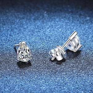Classic S925 sterling silver pear cut moissanite stud earrings with a droplet shape design