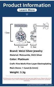 Specifiche dettagliate sulle dimensioni per orecchini Moissanite 1ct in argento S925