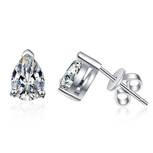 S925 sterling silver pear cut moissanite stud earrings with classic 3-prong setting