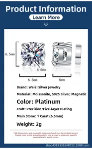 Guide des dimensions pour boucle d'oreille magnétique Moissanite 6,5mm en argent S925