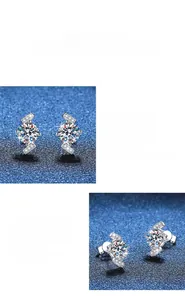 Macro detail of 2 carat Moissanite stud earrings with 4-prong S925 silver setting