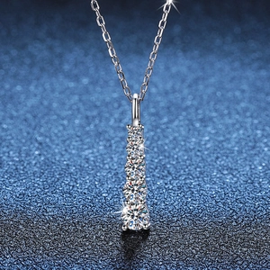 925 Sterling Silver Moissanite Pendant Necklace For Women Elegant Vertical Gradient Design Wedding Party Fashion Jewelry Gift