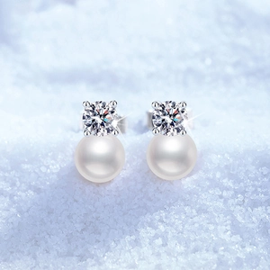 Élégantes boucles d'oreilles en argent S925 avec perle d'eau douce et moissanite D