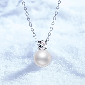 925 Sterling Silver Freshwater Pearl Moissanite Pendant Necklace For Women Elegant Minimalist Jewelry Anniversary Birthday Gift