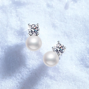 Boucles d'oreilles en argent S925 avec perles d'eau douce naturelles et Moissanite chic