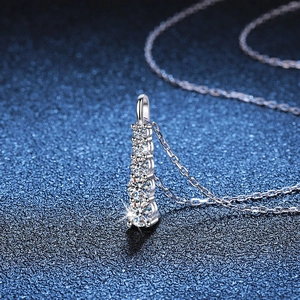 Elegant S925 sterling silver necklace with five graduated moissanite stones pendant