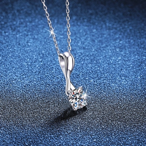 S925 sterling silver necklace with a 1-carat moissanite pendant on a sleek blue background