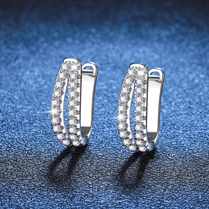 Boucles d'Oreilles Clous Moissanite en Argent Sterling 925 pour Femmes Pavé Double Rangée Croisé Bijoux de Mode