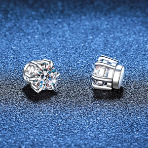 Classic 925 Sterling Silver Moissanite Magnetic Stud Earrings Six Prong No Piercing Clip On Earrings For Men Women Jewelry