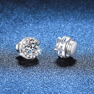 S925 Sterling Silver Moissanite Magnetic Earrings Round Cut Halo No Piercing Clip Earrings Unisex Minimalist Fine Jewelry