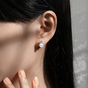 Boucles d'oreilles en argent S925 avec perle d'eau douce et diamants Moissanite chics