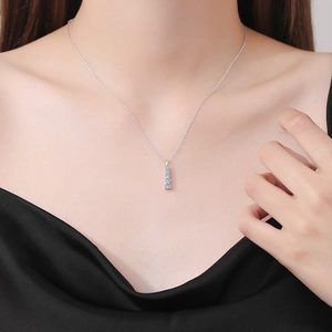 Elegant S925 sterling silver necklace with four gradient blue moissanite stones