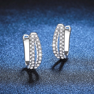 Boucles d'oreilles créoles U en argent S925 avec double rangée de moissanite
