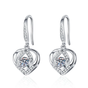 S925 sterling silver heart-shaped drop earrings with brilliant moissanite accents