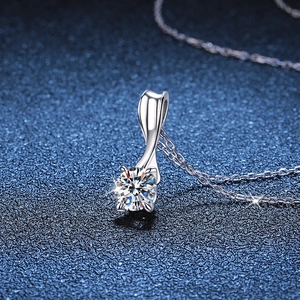 Classic 925 sterling silver necklace with a brilliant 1 carat moissanite bow pendant