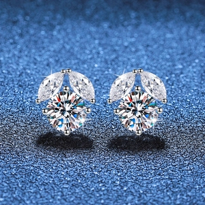 S925 Sterling Silver Moissanite Stud Earrings For Women Flower Leaf Shape Brilliant Cut Sparkling Jewelry Gift With Box