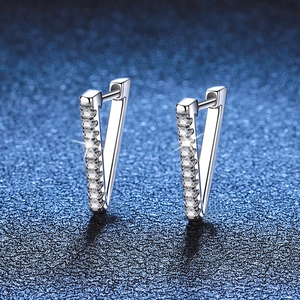 925 Sterling Silver V Shaped Moissanite Huggie Earrings For Women Minimalist Pave Moissanite Geometric Hoop Earrings Fine Jewelry