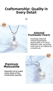 Detailed view of S925 sterling silver necklace with freshwater pearl and moissanite stone