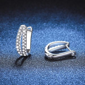 Créoles en forme de U en argent sterling S925 serties d'une double rangée de moissanite