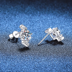 S925 sterling silver four-prong stud earrings with 2 carat moissanite and side stones