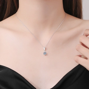 Elegant S925 sterling silver necklace with a brilliant 1 carat moissanite solitaire pendant