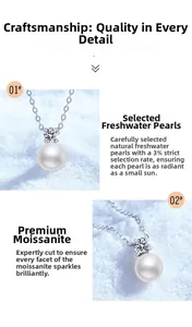 Detail of freshwater pearl and moissanite necklace with silver chain on snowy background