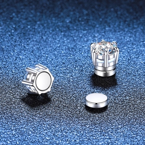 S925 sterling silver magnetic moissanite earrings with classic six-prong round cut design