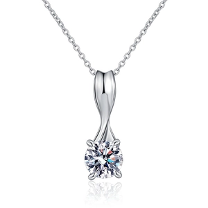 Elegant s925 silver necklace with sparkling 1 carat round moissanite in twisted pendant