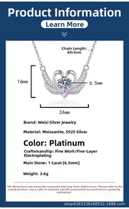 Detailed size specifications for S925 silver swan necklace with 1 carat moissanite heart