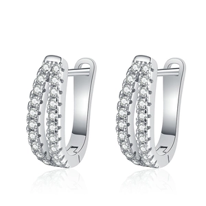 Boucles d'oreilles créoles en argent 925 avec double rangée de pierres en moissanite