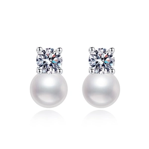 Élégantes boucles d'oreilles en argent S925 avec pierres moissanite et perles d'eau douce