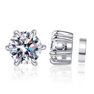 Classic six-prong S925 sterling silver moissanite magnetic stud earrings with clear stones
