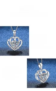 Detailansicht der S925 Silber-Herzkette mit einem glänzenden 1-Karat-Moissanit-Stein