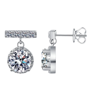 Orecchini pendenti in argento S925 con moissanite da 1 carato e pietre con taglio rotondo