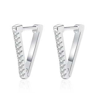 Minimalist S925 silver V-shaped hoop earrings with sparkling pave-set cubic zirconia stones